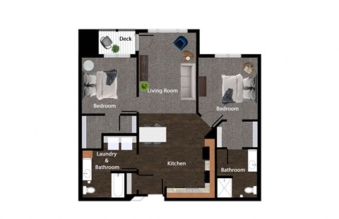 Floor plan for 2 beds, 2 baths, 1119 sqft